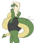  2022 anthro areola belly big_belly big_breasts blonde_hair bottomwear breasts butt butt_grab clothed clothing dpronin dragon female female_pred flat_colors frown hair hand_on_butt hand_on_own_butt looking_at_viewer looking_back rear_view shorts signature solo sophie_(shyguy9) spandex spandex_shorts struggling tail thick_tail thick_thighs tight_clothing topless vore 