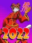  2022 anthro asian_clothing blaze_the_tiger blue_eyes breasts brown_hair chinese_clothing clothing east_asian_clothing elemental_manipulation felid female fire fire_manipulation fur gradient_background hair hi_res mammal orange_body orange_fur pantherine pink_nose simple_background solo strays_of_siravia thelordoflemonz tiger 