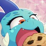  &lt;3 &lt;3_eyes biskydraws blue_body cookie dragon female food friendship_is_magic hasbro horn low_res my_little_pony open_mouth princess_ember_(mlp) solo tongue 