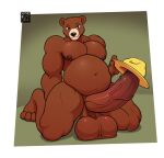  anthro balls bear belly big_balls big_belly big_penis black_eyes clothing erection freckles_(artist) genitals hat headgear headwear huge_balls huge_penis kneeling looking_at_viewer male mammal navel nude overweight overweight_anthro overweight_male penis smile smokey_bear solo thick_thighs united_states_forest_service 