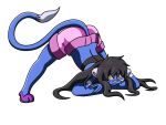  anthro ass_up black_hair blue_body blue_fur bottomwear clothing dipstick_tail felid female footwear fur hair jack-o&#039;_pose lion looking_at_viewer mammal markings mitsuko_kazama pantherine pink_nose pose shirt shoes shorts simple_background solo spread_legs spreading strays_of_siravia tail tail_markings tail_tuft tank_top thelordoflemonz topwear tuft white_background yellow_eyes 