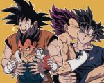  2boys anger_vein angry bara biting black_hair blue_bodysuit bodysuit cheek_biting clenched_teeth couple cup dougi dragon_ball dragon_ball_super fecaa gloves holding holding_cup large_pectorals looking_at_another male_focus multiple_boys muscular muscular_male no_pupils pectorals purple_hair short_hair smile son_goku spiked_hair teeth ultra_ego_(dragon_ball) ultra_instinct vegeta white_gloves yaoi 