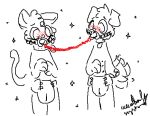  ambiguous_gender anthro blush blush_lines canid canine canis cerealbowlsystem cheek_tuft collar collar_tag diaper domestic_cat domestic_dog duo facial_tuft felid feline felis floppy_ears gag infantilism jaffa_cake_(cerealbowlsystem) mammal nipples object_in_mouth pacifier pacifier_gag pacifier_in_mouth pacifier_leash pawpads sparkles tail tail_motion tailwag tuft 