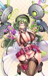  animated animated_gif beaker belt bra breasts choker clara_(project_qt) gears glasses green_eyes green_hair gun high_heels highres holding holding_gun holding_weapon kneeling labcoat large_breasts name_tag thick_thighs thighhighs thighs underwear utility_belt weapon 