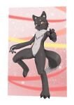  3_toes 4_fingers absurd_res anthro arm_tuft biped canid canine canis cheek_tuft chest_tuft claws digital_media_(artwork) elbow_tuft facial_tuft featureless_crotch feet finger_claws fingerpads fingers fur grey_tail hi_res holding_object inner_ear_fluff male mammal multicolored_body multicolored_fur multicolored_tail pawpads simple_background solo stylus tail toe_claws toes tuft white_body white_fur white_tail_tip wolf yellow_eyes yuuyatails 