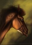  2020 ambiguous_gender anatomically_correct blue_eyes brown_body brown_hair brown_mane digital_media_(artwork) dolero english_text equid equine feral hair hi_res horse mammal mane pun_eo simple_background solo text tongue tongue_out watermark 