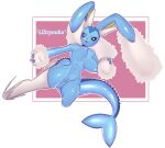  absurd_res anthro areola blue_body blush border breasts eeveelution female fur generation_1_pokemon generation_4_pokemon genitals hi_res hybrid liliryuuka looking_at_viewer lopunny nintendo nipples pokemon pokemon_(species) pussy solo tongue tongue_out vaporeon white_body white_border white_fur 
