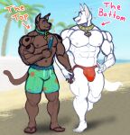  &lt;3 2023 abs anthro anthro_on_anthro anthrofied barazoku barefoot beach biceps big_bulge big_muscles blurred_background bulge canid canine canis clothed clothing collar crossover day dc_comics deltoids directional_arrow domestic_dog duo english_text eyebrows feet food footwear fur hand_holding hanna-barbera huge_muscles krypto krypto_the_superdog male male/male mammal muscular muscular_anthro muscular_male navel nipples nubruki_(artist) obliques open_mouth open_smile outside palm_tree pecs plant popsicle romantic romantic_couple sand sandals scooby-doo scooby-doo_(series) seaside shadow smile speedo swimming_trunks swimwear text thick_thighs tongue tongue_out topless topless_anthro topless_male tree tuft walking water 