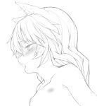  1girl animal_ears blush breasts cat_ears from_side hawthorn highres lineart long_hair monochrome nipples no_bra open_mouth original simple_background sketch small_breasts solo upper_body whiskers 