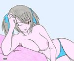  breasts brown_eyes edy_nelson gray_hair grey_hair panties senjou_no_valkyria senjou_no_valkyria_1 topless twintails underwear wink 