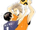  2boys axis_powers_hetalia football japan_(hetalia) male male_focus multiple_boys netherland_(hetalia) netherlands_(hetalia) okayu soccer 