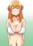  ^_^ bikini blush breasts cleavage closed_eyes hair_ribbon hanamaru_youchien hirokawa_kouichirou large_breasts long_hair navel orange_hair ribbon sideboob smile solo swimsuit yamamoto_nanako 