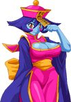  1girl blue_skin breasts capcom china_dress chinese_clothes cleavage_cutout darkstalkers dress female geung_si hsien-ko jiangshi lei_lei lowres nipples oekaki simple_background solo vampire_(game) warner 