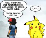  black_hair comic cropped english gen_1_pokemon hat lowres non-web_source open_mouth outdoors p.chronos pikachu pokemon pokemon_(anime) pokemon_(creature) pokemon_dp_(anime) rubbing_neck satoko_(pokemon) 