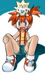 1girl creatures_(company) game_freak gen_2_pokemon green_eyes kasumi_(pokemon) nintendo orange_hair pokemon togepi 