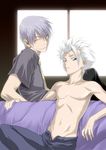  bleach hitsugaya_toushirou ichimaru_gin kedo_mitsuharu male_focus multiple_boys shirtless snake_mouth spiked_hair white_hair yaoi 