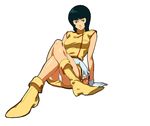  boots drink fa_yuiry gloves gundam legs legs_crossed opocom panchira_sit panties pantyshot pantyshot_(sitting) pantyshot_sitting simple_background sitting smile underwear upskirt volvox zeta_gundam 