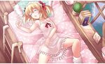  bed blonde_hair closed_eyes flat_chest gisyo lying nightgown nipples on_back panties see-through short_hair sleeping solo sunny_milk touhou twintails underwear wings 