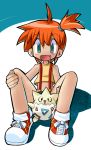  1girl creatures_(company) game_freak gen_2_pokemon green_eyes kasumi_(pokemon) nintendo orange_hair pokemon togepi 