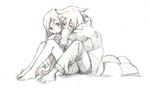  1girl bad_source barefoot blush comforting feet hug hug_from_behind maka_albarn niwa shy sketch soul_eater soul_eater_(character) 