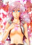  blue_eyes breasts closed_mouth expressionless final_fantasy final_fantasy_xiii hand_on_own_chest large_breasts lightning_farron looking_at_viewer midriff navel pink_hair solo stomach underboob upper_body yoshino_tama 
