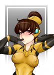 1girl absurdres alternate_costume blush breasts cleavage d.va_(overwatch) erect_nipples female highres looking_at_viewer nipples overwatch solo tammaro tammdraws 