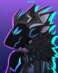  4ears 4eyes anthro black emblem fluffy hi_res horn icon machine male metal neon nexus_the_proto protogen solo white 