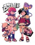  2boys 2girls aipom backwards_hat baseball_cap black_hair black_socks brown_hair buttons character_request cut-in ethan_(pokemon) facial_hair fingernails full_body goggles goggles_on_head grin hand_on_hip hands_in_pockets hat highres jacket long_sleeves multiple_boys multiple_girls mustache ok_ko19 open_mouth pink_hair pointing pointing_at_another pokemon pokemon_(creature) pokemon_(game) pokemon_gsc red_hair red_socks rolled_up_paper shoes short_shorts short_sleeves shorts smeargle smile sneakers socks standing tail teeth twintails white_jacket white_shorts whitney_(pokemon) yellow_shorts 