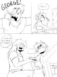  anthro ben_(jordo) comic domestic_cat duo eyewear felid feline felis george_(jordo) glasses hi_res human jordo_(artist) lamp lipstick makeup male mammal speech_bubble text whiskers 