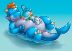  belly big_belly blue_body dragon generation_3_pokemon hanthecatsaur happy hi_res horn hulking inflatable mudkip nintendo pokemon pokemon_(species) smile 