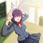  absurdres animal_ears highres ijiranaide_nagatoro-san purple_hair rabbit_ears school_uniform sunomiya_hana vadamecox 