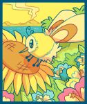 black_eyes bush chocodiley cutiefly day flower no_humans outdoors pokemon pokemon_(creature) pokemon_(game) pokemon_sm smoke solo sparkling_eyes water yellow_sky 
