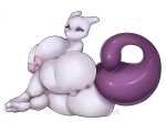  anthro anus big_breasts big_butt blue_eyes breasts butt female generation_1_pokemon genitals half-closed_eyes hi_res huge_breasts huge_butt legendary_pokemon looking_at_viewer lying mewtwo narrowed_eyes nintendo nipples on_side pokemon pokemon_(species) purple_body purple_eyelids pussy rear_view solo tail thick_tail villmix white_body 