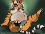  2023 anthro areola arm_support belly big_belly big_breasts blep breasts dreamworks felid female fur genitals hi_res kung_fu_panda looking_at_viewer mammal master_tigress navel nipples nude orange_body orange_eyes orange_fur outie_navel pantherine pregnant pussy sitting solo striped_body striped_fur stripes tauttum tiger tongue tongue_out whiskers white_body white_fur yellow_sclera 