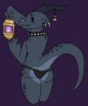  anthro black_clothing blue_body blue_scales blue_tail clothing collar female grey_body grey_clothing grey_horn grey_scales grey_tail horn hornwear kobold magic magic_user markings scales scalie solo spiked_collar spikes squablodecomplash tail tail_markings vex_(squablodecomplash) 