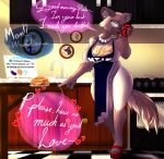 absurd_res aggressive_retsuko anthro apron apron_only clothing eyewear female food footwear gem genitals glasses haida&#039;s_mother hi_res high_heels honey_(food) hyena imminent_incest jewelry kitchen mammal mature_female mostly_nude necklace pancake pearl_(gem) pearl_necklace pussy redangelart sanrio solo 