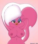  anthro bimbette breasts brown_eyes female female/female first_person_view hands_behind_head hi_res looking_at_viewer mammal mephitid raised_tail simple_background skunk smile solo subarashi tail tiny_toon_adventures warner_brothers 