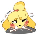  animal_crossing anthro blush blush_lines bodily_fluids crying cum cum_in_mouth cum_inside cum_on_face drooling duo ejaculation english_text female genital_fluids isabelle_(animal_crossing) low_res male male/female nintendo pyrpul saliva tears text 