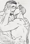  2boys age_switch aged_down aged_up arm_hair bara beard billy_russell_(dickfish) chest_hair couple dickfish_(fishismdick) facial_hair french_kiss from_side glasses highres john_rottweil_(dickfish) kiss licking licking_another&#039;s_face licking_another&#039;s_lips male_focus mature_male multiple_boys muscular muscular_male mustache nude original pectorals scan scar scar_on_back short_hair sideburns sketch thick_eyebrows traditional_media upper_body yaoi 