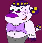  animal_crossing anthro big_breasts bottomwear bracelet breasts clothing elephant elephantid facial_markings fan_character female glistening glistening_eyes green_eyes grey_clothing happy head_markings hi_res indian jewelry lavender_body mammal markings navel nintendo orangeelephantboi pants proboscidean purple_clothing shirt smile smiling_at_viewer solo south_asian symbol_on_topwear tank_top topwear yoga_pants 