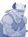  accessory anthro bovid bovine cattle clothing headband hi_res horn lifewonders looking_at_viewer male mammal muscular muscular_anthro muscular_male nipples pecs sakuhuu shennong shirt sketch solo tank_top tokyo_afterschool_summoners topwear 