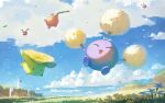  :d closed_eyes closed_mouth cloud commentary_request day evolutionary_line falling_leaves fjsmu flower grass highres hoppip jumpluff leaf no_humans open_mouth outdoors pokemon pokemon_(creature) skiploom sky smile wavy_mouth 