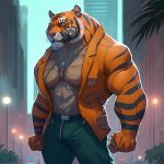  ai_art city felid male male/male mammal muscular pantherine pose solo tiger voju 