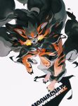  animal_focus black_sclera breathing_fire colored_sclera commentary_request fire highres hisuian_arcanine moonagvaze no_humans open_mouth pokemon pokemon_(creature) red_eyes solo teeth white_background 