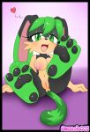  &lt;3 angeloid003 anthro areola black_nose blush breasts digital_media_(artwork) eyelashes feet female foot_focus genitals green_eyes green_hair hair hi_res long_ears looking_at_viewer mammal nipples open_mouth pussy solo 