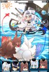  6+girls amagi_(azur_lane) animal_ear_fluff animal_ears artillery azur_lane blue_eyes brown_hair brown_tail chibi closed_eyes flight_deck from_behind goddess_of_victory:_nikke hair_ornament health_bar kitsune kyuubi long_hair multiple_girls multiple_tails musashi_(azur_lane) parody pink_eyes purple_hair putimaxi red_eyes shinano_(azur_lane) siren_empress_(azur_lane) sleeping smile tail turret very_long_hair water white_hair white_tail yellow_eyes 