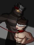  abs anthro athletic athletic_anthro athletic_male bandaid_protagonist_(tas) bdsm blindfold bondage bound collar dominant dominant_male dragokaizer666 duo hi_res human lifewonders male male/male mammal nipples pecs simple_background submissive submissive_male tadatomo tokyo_afterschool_summoners 