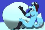  belly blue canid canine dragon eating exterior fatfur fox fur hi_res invalid_tag likos likosart mammal nom oral overweight pred prey vore 