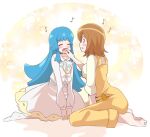  2girls feeding happinesscharge_precure! mitumi_mira multiple_girls musical_note oomori_yuuko precure shirayuki_hime sitting wariza 