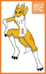  anthro balls bandai_namco biped canid canine crossgender digimon digimon_(species) digital_drawing_(artwork) digital_media_(artwork) erection fox fur genitals male mammal nude penis reddragonkan renamon slim solo yellow_eyes 